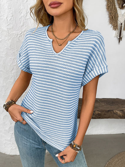 Women’s V-Neck Striped Loose Fit Short Sleeve Tee