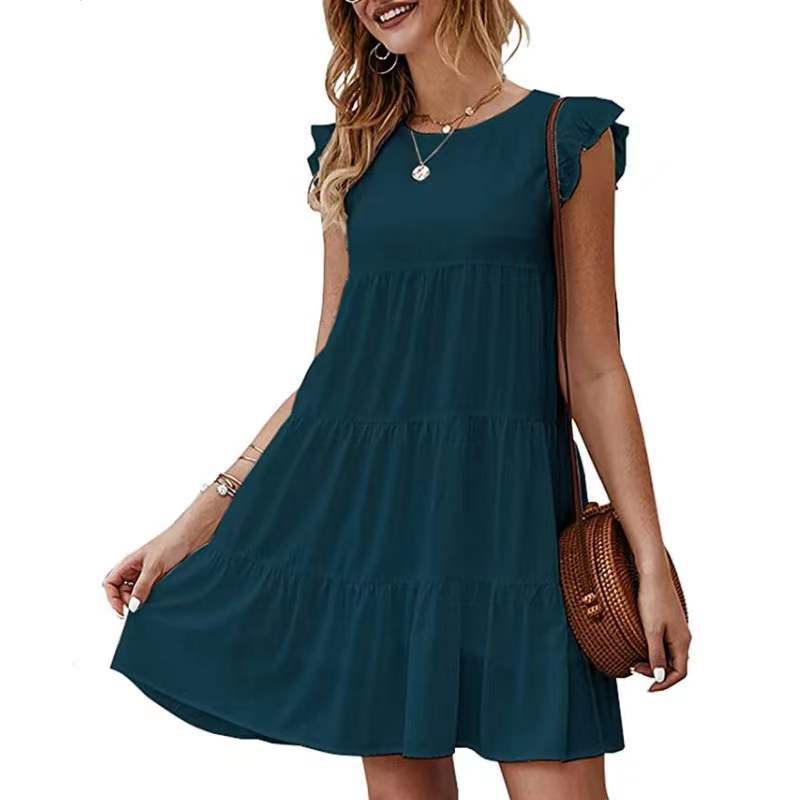 Solid Color Casual Short Sleeve Babydoll Dress
