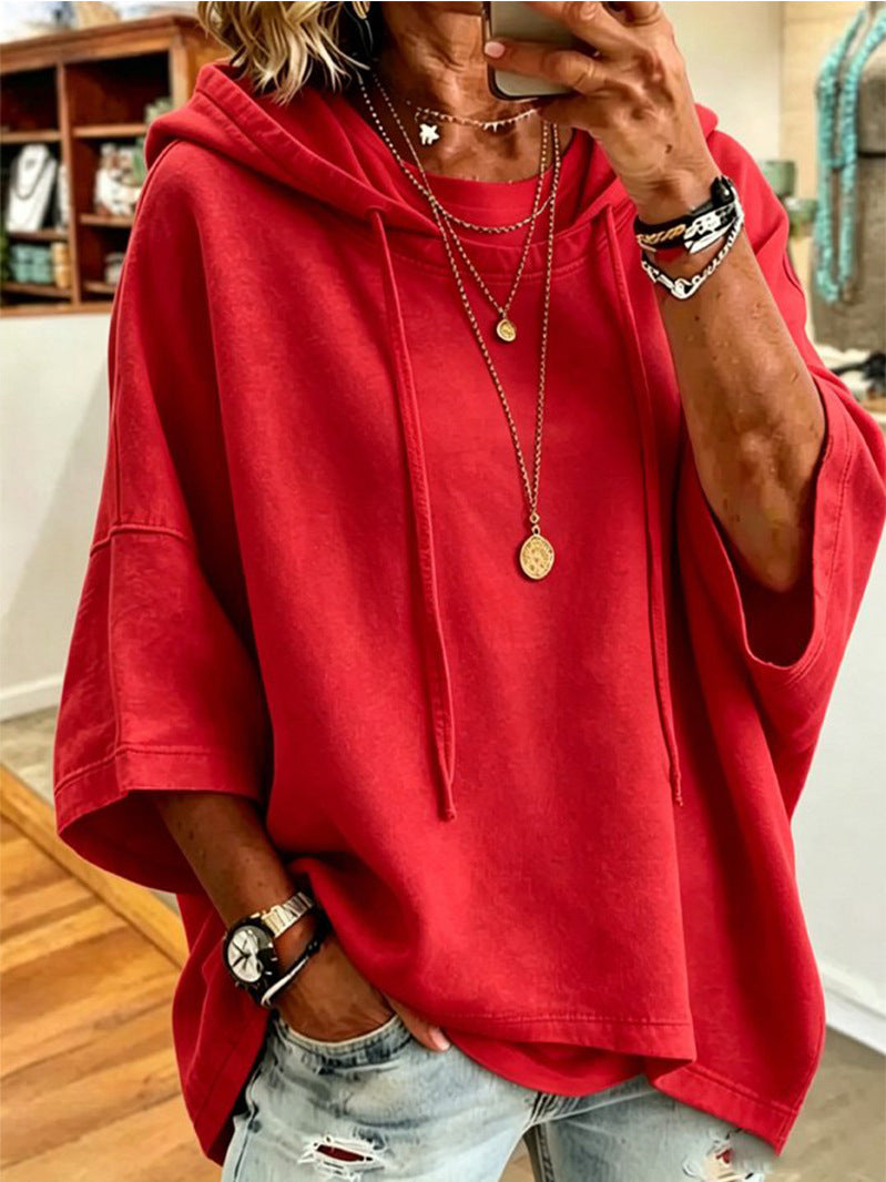 Women's Oversized Batwing Short Sleeve Hoodie Casual