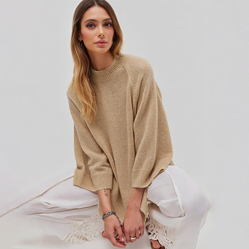 Oversized Knit Sweater Crew Neck Pullover Casual Top