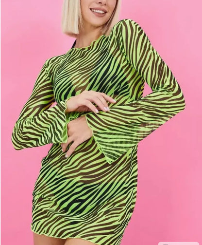 Women's Sheer Mesh Beach Cover Up Long Sleeve Dress