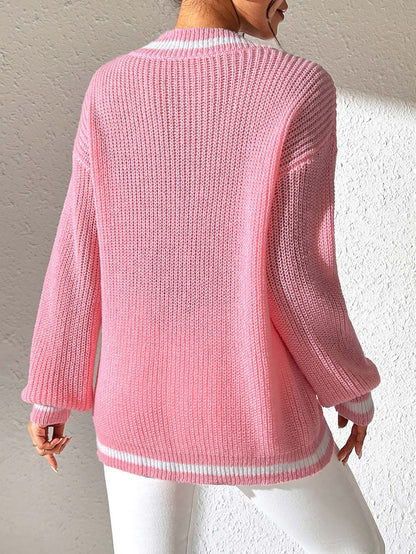 Preppy Colorblock V-Neck Loose Knit Sweater