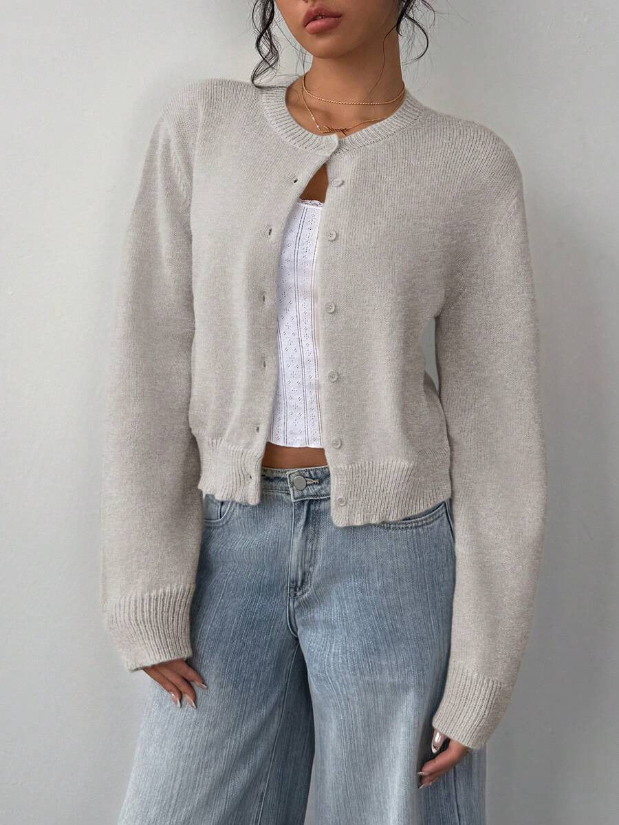 Women's Cropped Cardigan Sweater Button Front Long Sleeve