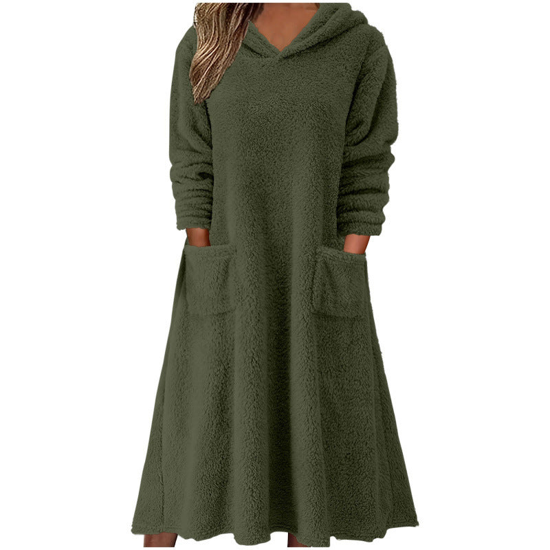 Cozy Oversized Fleece Hoodie Maxi Dress Pockets