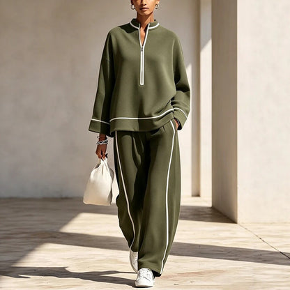 Women's Half Zip Pullover Wide Leg Pants Lounge Set
