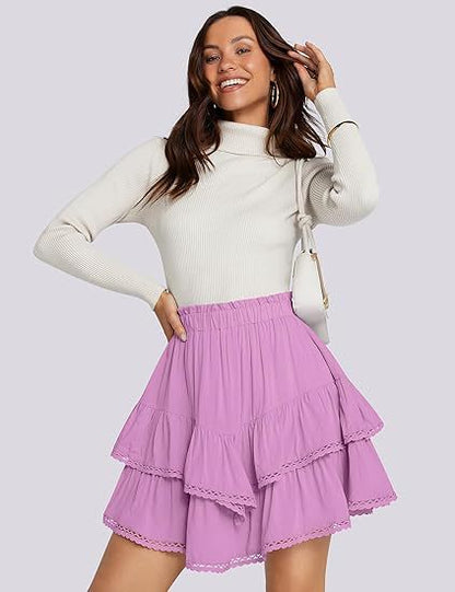 Women’s High Waist Tiered Ruffle Mini Skirt