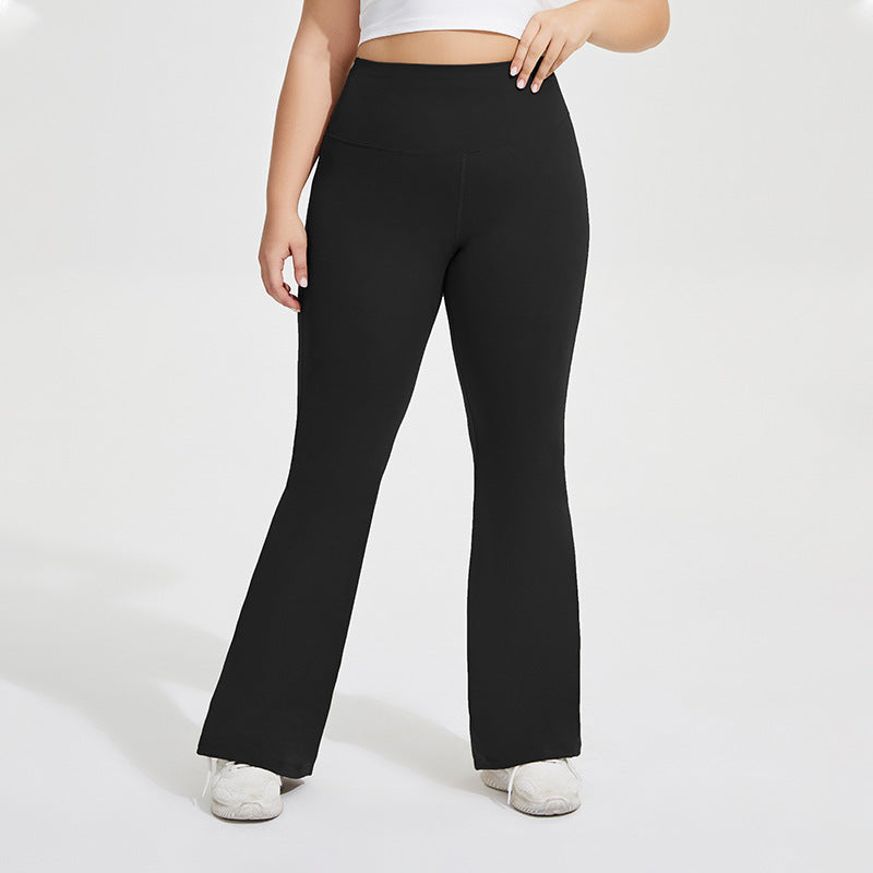 Puls Size Stretch Sports Yoga Flared Pants Peach Hip-lifting Fitness Contrast Color Trousers