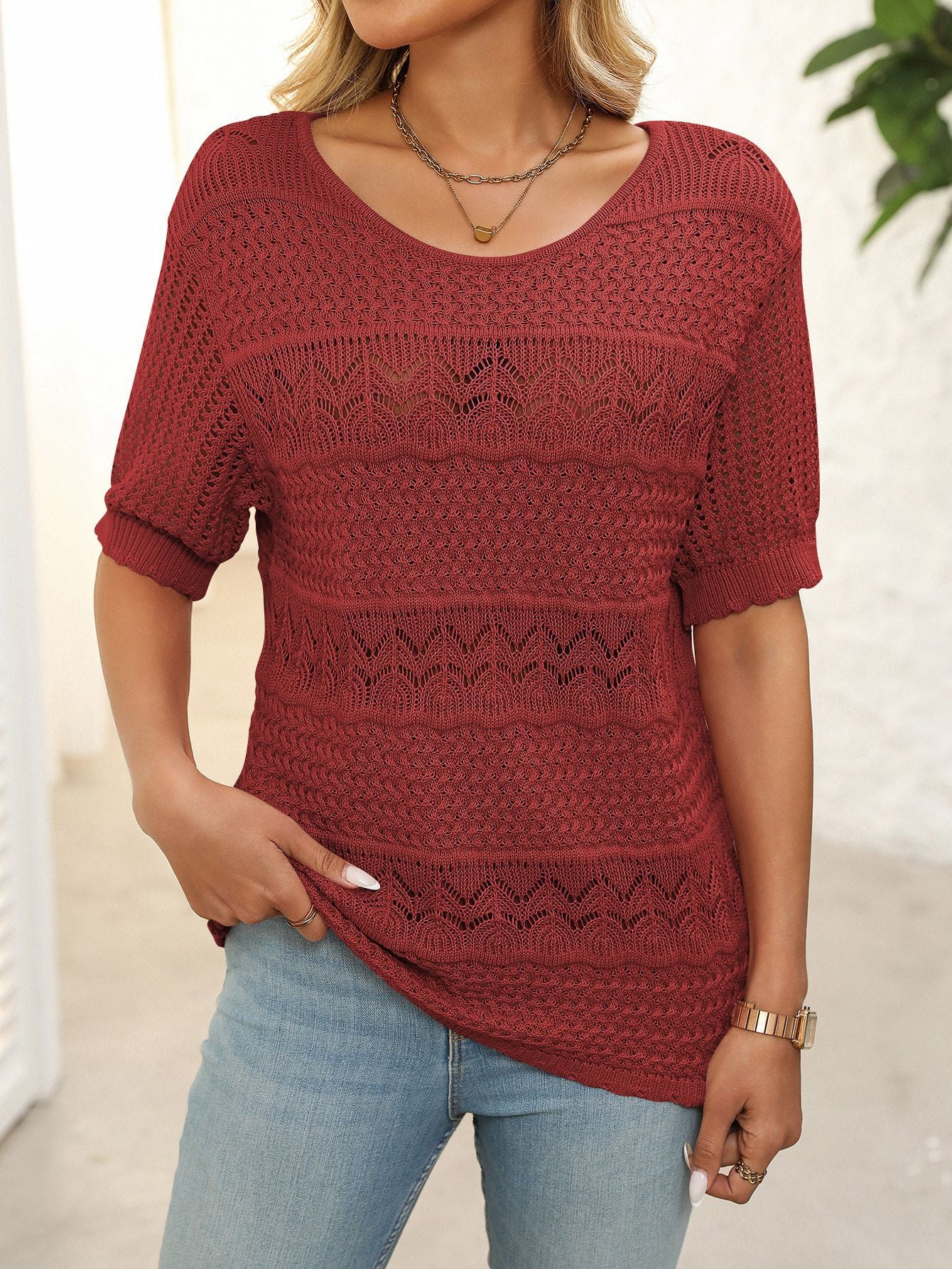 Cross-Border Sexy Hollow Knit Crochet Top