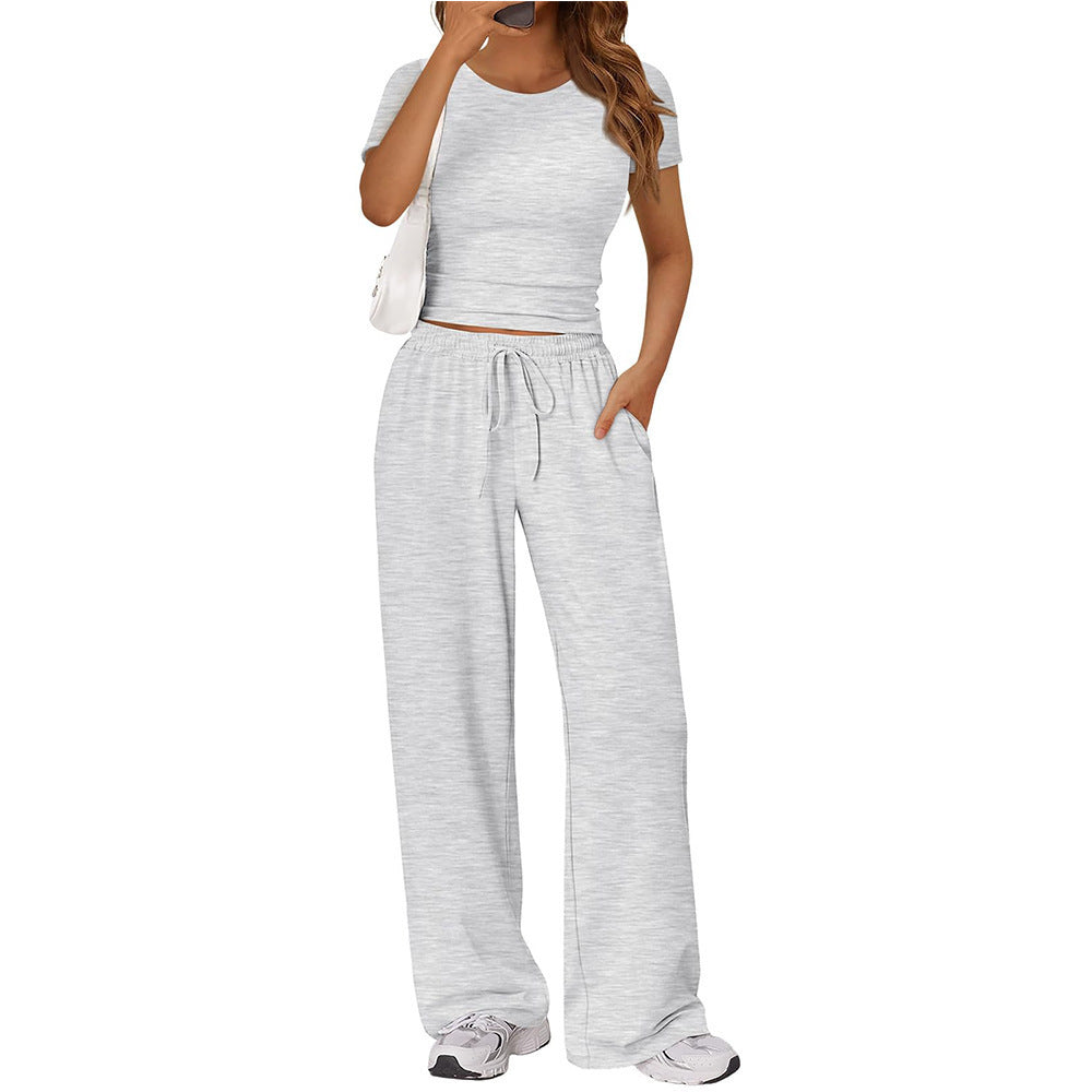 Crop Tee & Wide Leg Pants Lounge Set for Women
