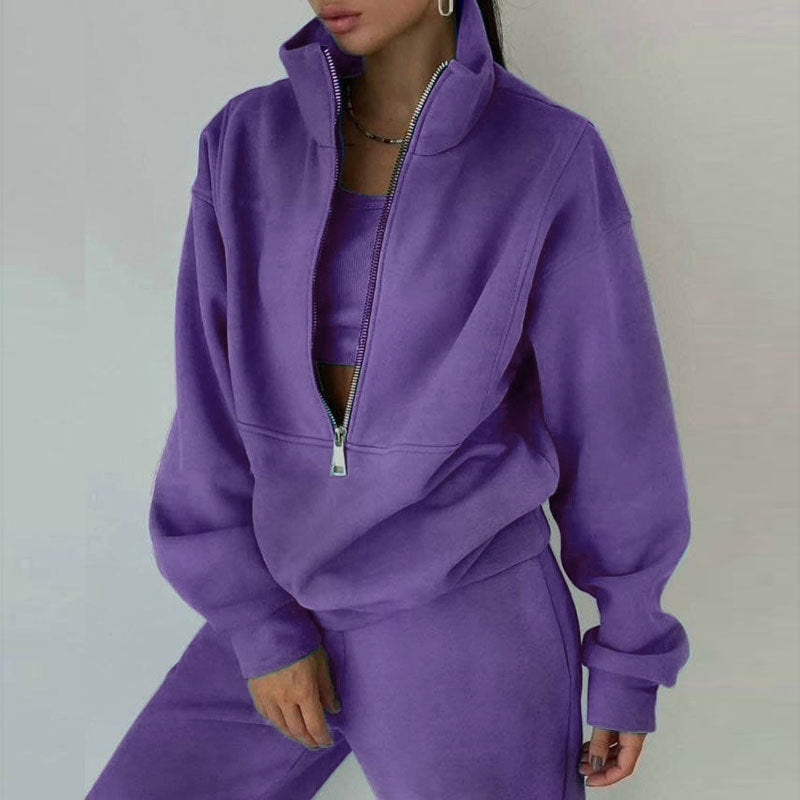 Women's 2 Piece Half Zip Fleece Sweatshirt Pants Set
