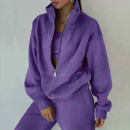 Women's 2 Piece Half Zip Fleece Sweatshirt Pants Set