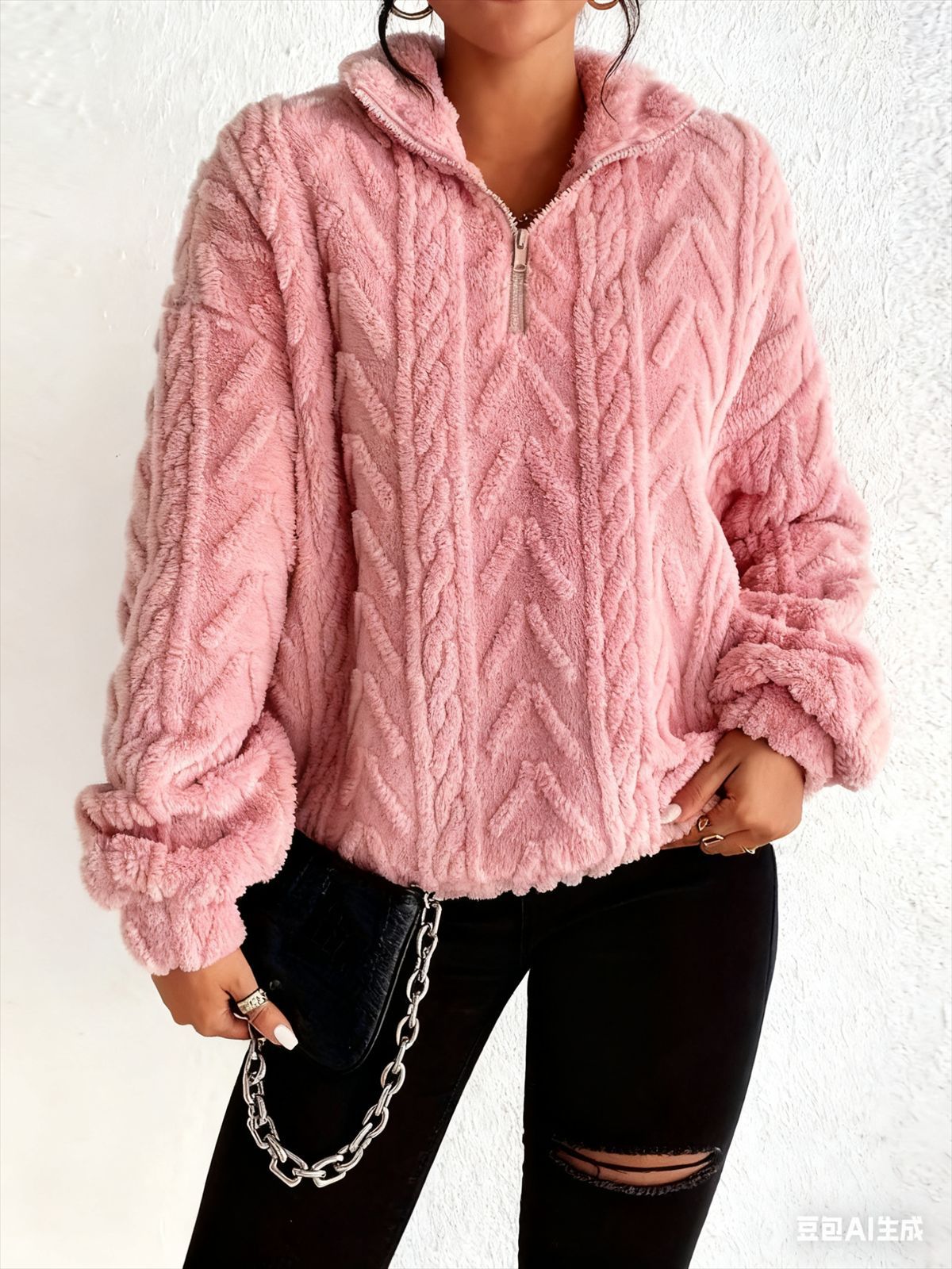 Women's Textured Half Zip Sherpa Fleece Pullover