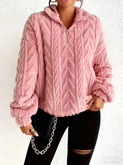 Women's Textured Half Zip Sherpa Fleece Pullover