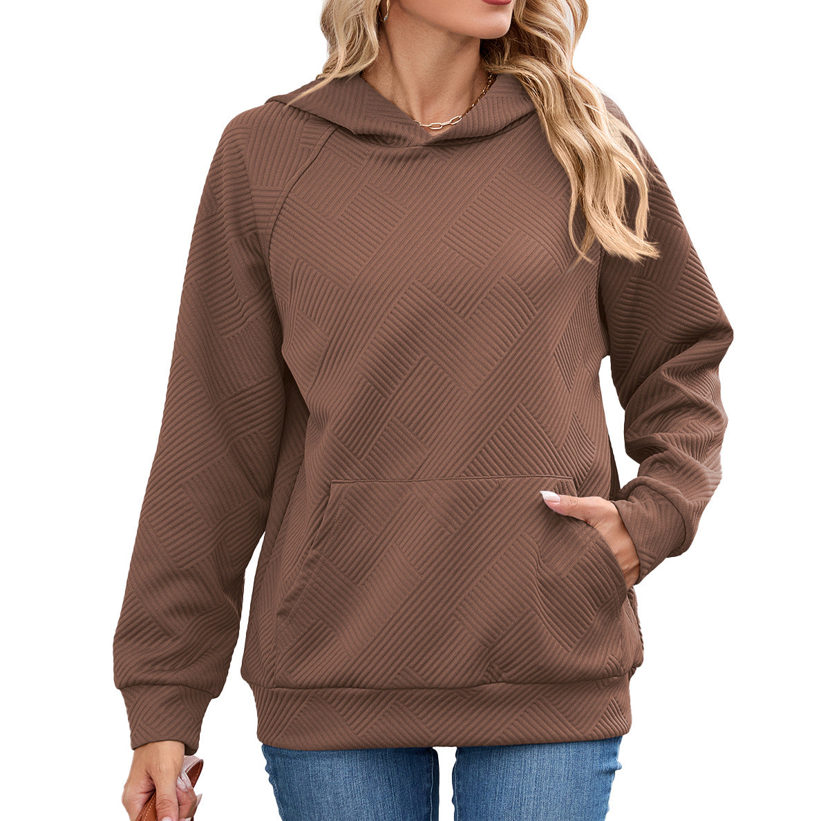 Women's Oversized Textured Hoodie Pullover with Pocket