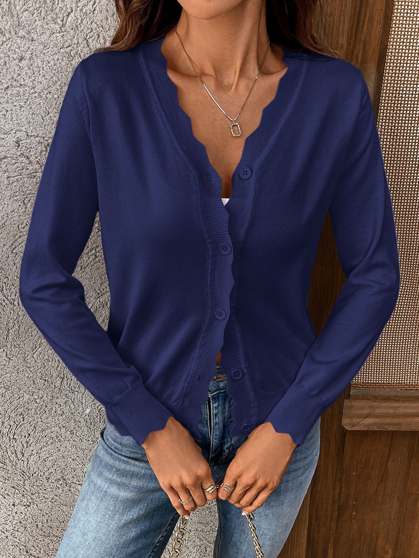 Women’s V-Neck Lettuce Edge Knit Cardigan Summer Top