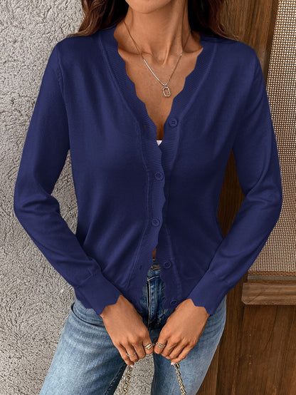 Women’s V-Neck Lettuce Edge Knit Cardigan Summer Top