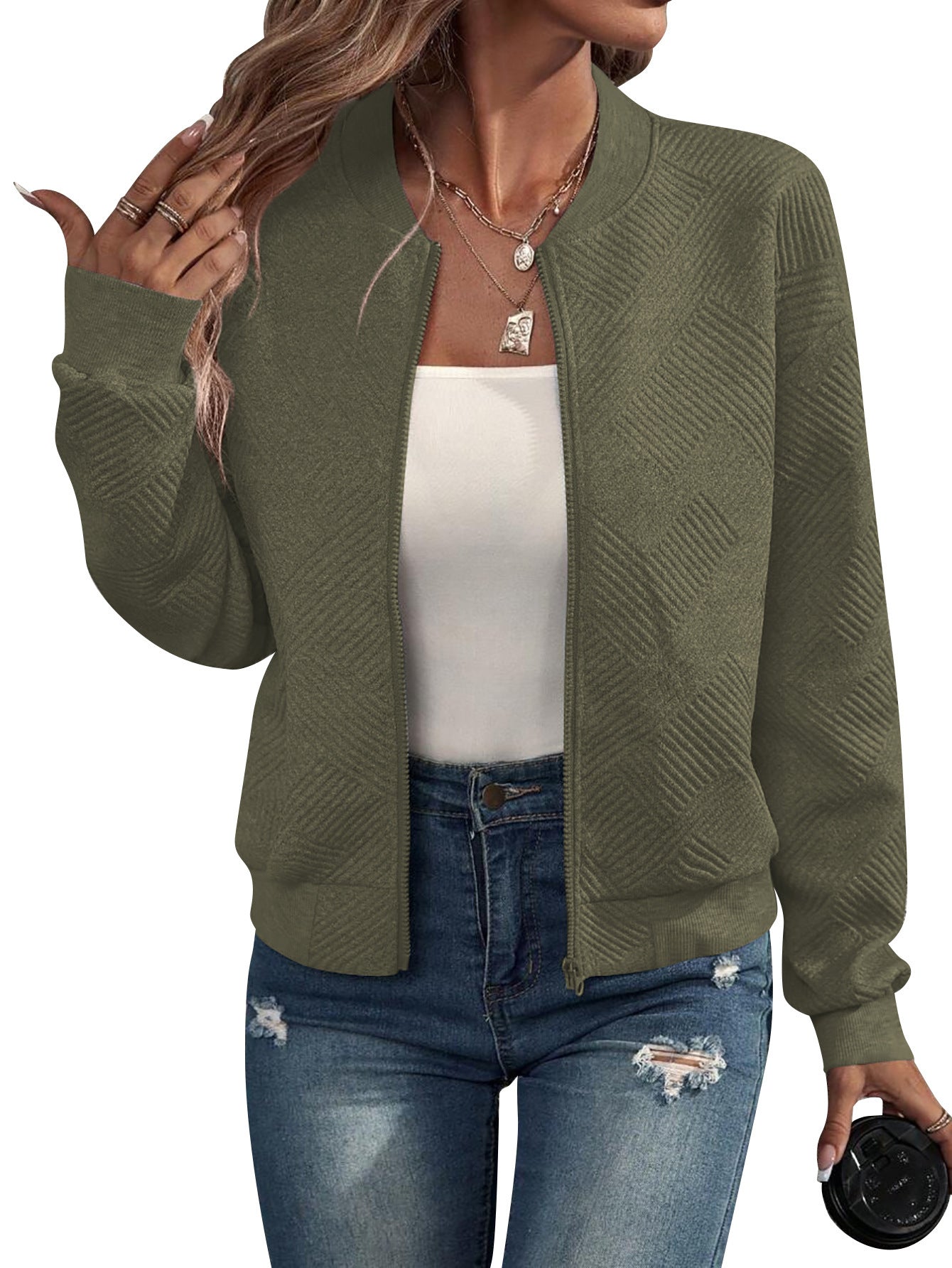 Women's Quilted Zip Up Bomber Jacket Casual