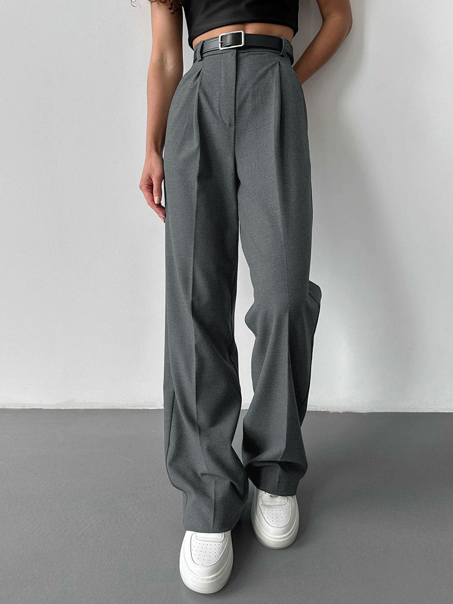 Women's High Waist Pleated Straight Leg Tailored Pants