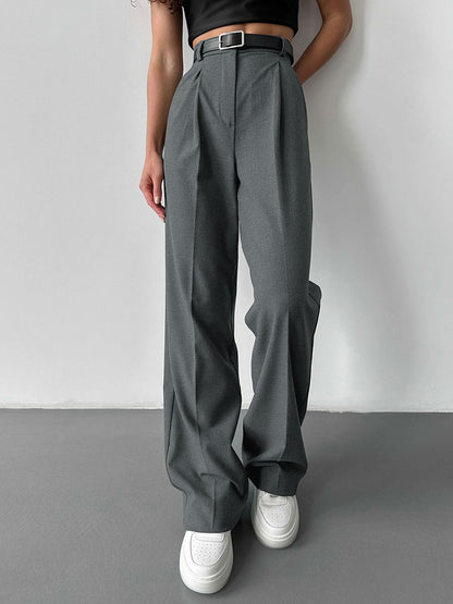 Women's High Waist Pleated Straight Leg Tailored Pants