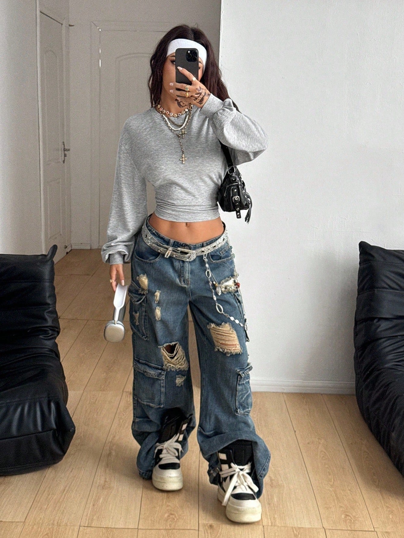 Y2K Crop Sweatshirt Slim Fit Solid Long Sleeve Top