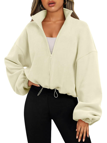 Women's Oversized Stand Collar Zip Up Fleece Jacket