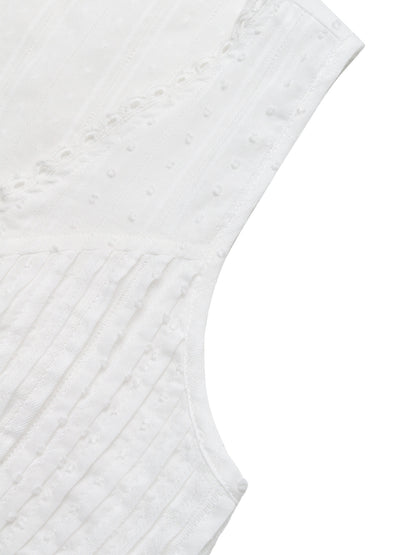 White Lace Trim Tie Front Tank Top V Neck Summer Blouse