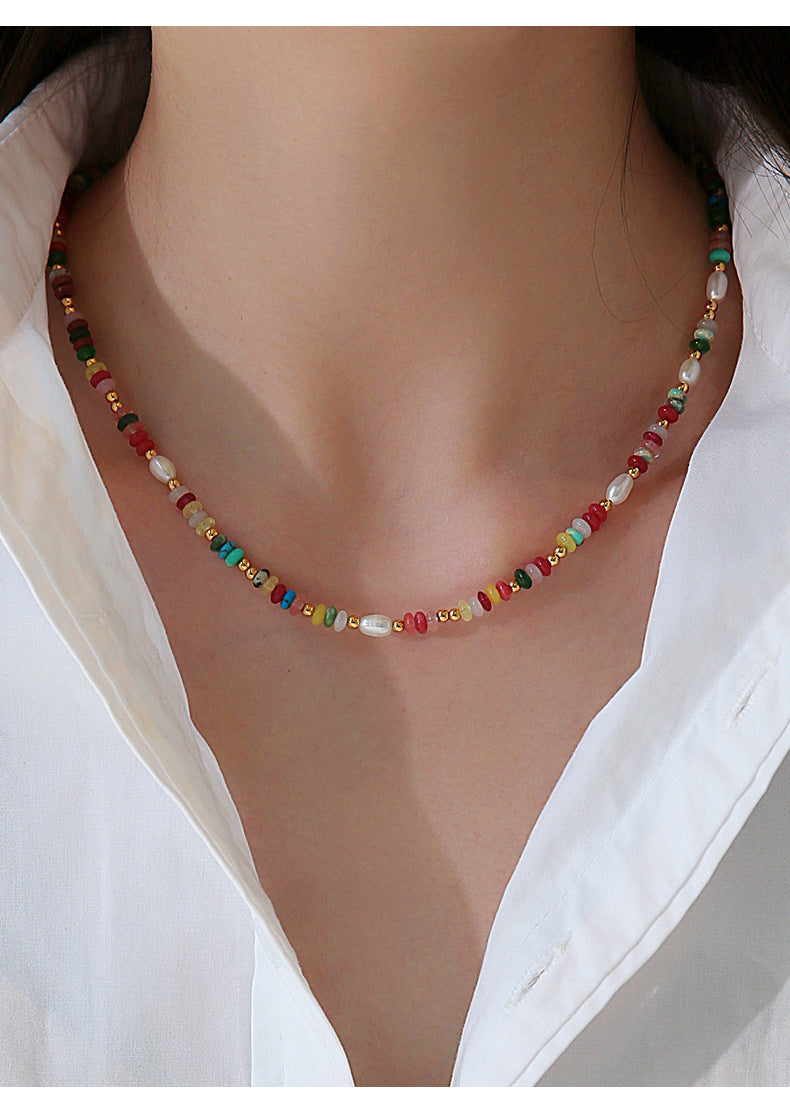 Multicolor Beaded Freshwater Pearl Necklace