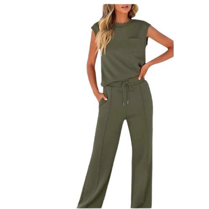 Women's 2 Piece Lounge Set Sleeveless Top Wide Leg Pants