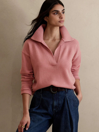 Women's Oversized Quarter Zip Polo Sweater Casual Pullover