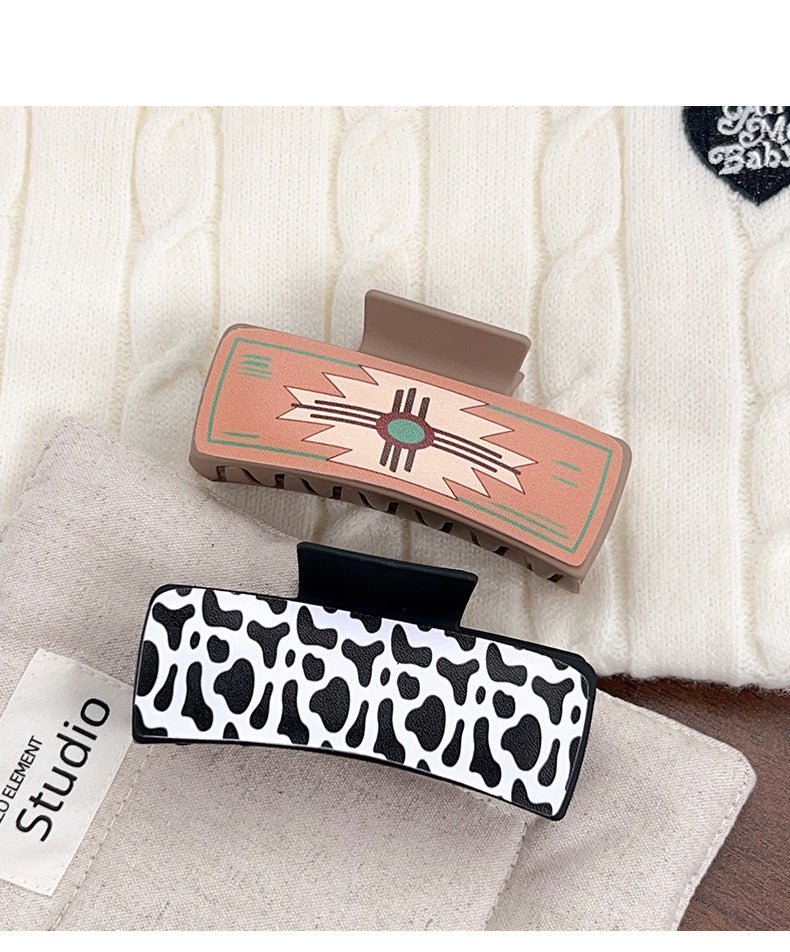 Western Poker Hair Claw Clip Cow Print Faux Leather
