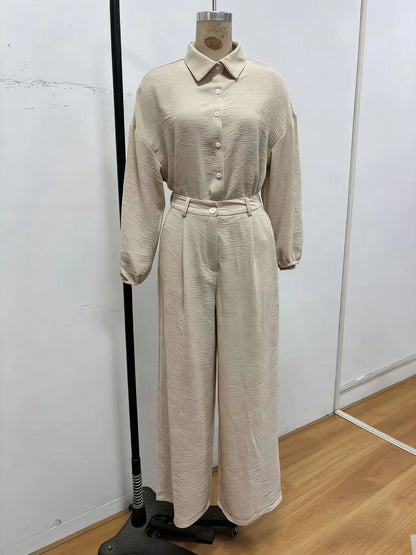 Women's Casual Blouse & Wide Leg Pants Two Piece Set
