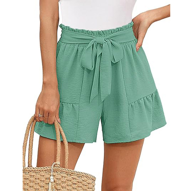 Women's High-Waisted Ruffle Shorts – Tie Waist Summer Beachwear