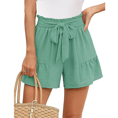 Women's High-Waisted Ruffle Shorts – Tie Waist Summer Beachwear