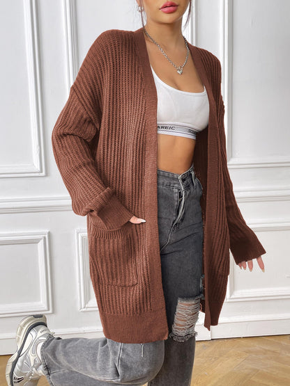 Autumn and Winter Women's Long-sleeved Double-pocket Casual Cardigan Jacket
