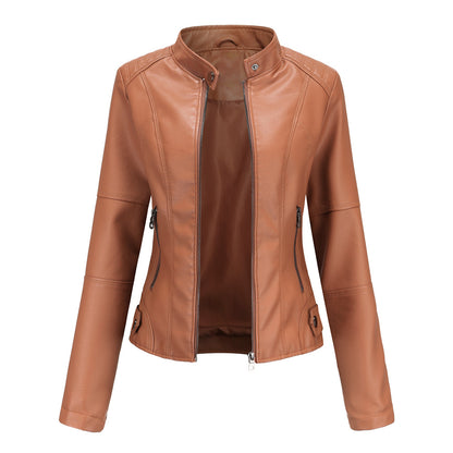 Women's Faux Leather Moto Jacket Slim Fit Zip Up