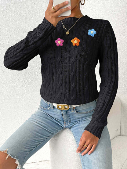 Crochet Flower Cable Knit Sweater | Cozy Fall/Winter Top