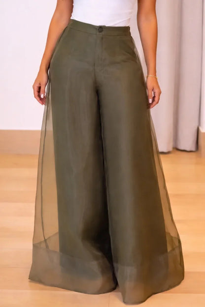 Women's Sheer Mesh High Waist Wide Leg Pants