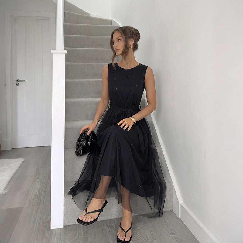 Elegant Black High Waist Maxi Dress for Travel & Party