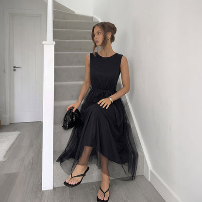Elegant Black High Waist Maxi Dress for Travel & Party