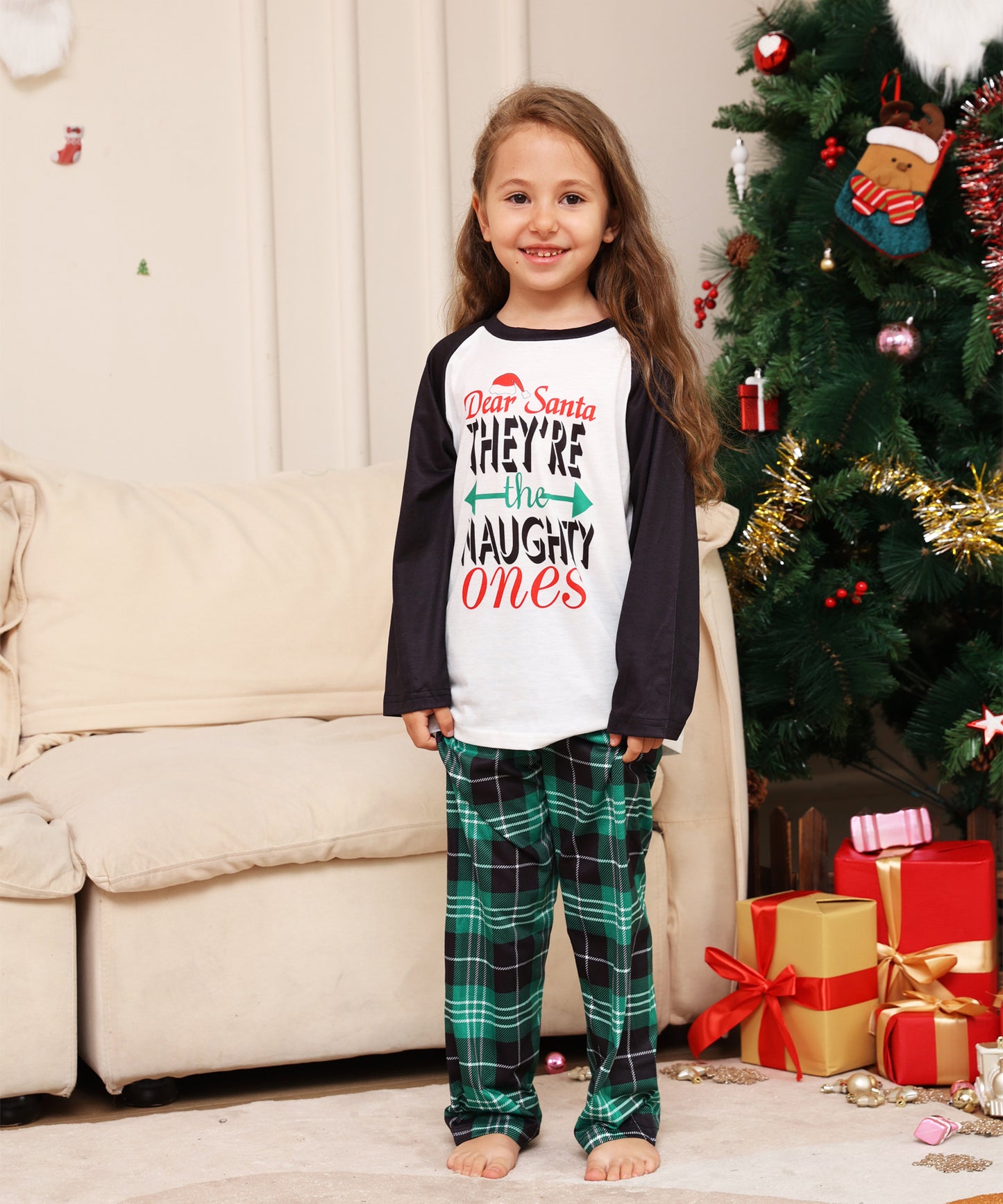 Plaid Alphabet Cartoon Christmas Parent-Child Dress Printed Christmas Pajamas