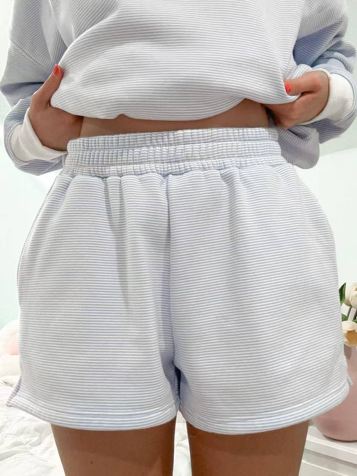 Oversized Striped Sweatshirt and Shorts Lounge Set