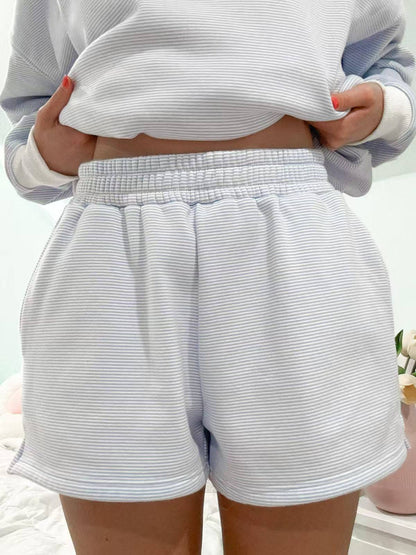 Oversized Striped Sweatshirt and Shorts Lounge Set
