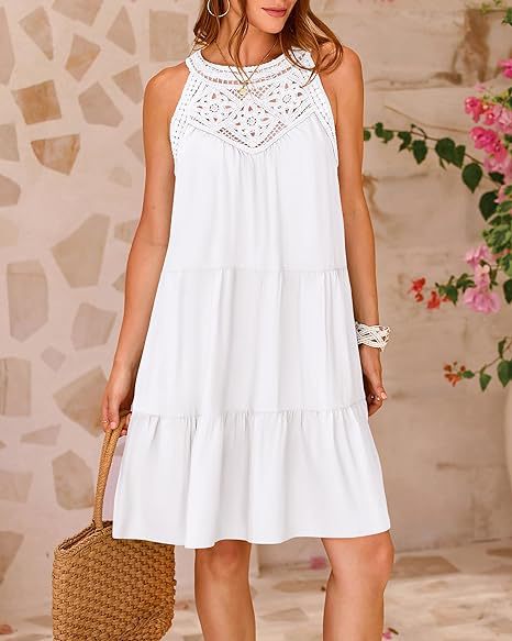 Lace Crochet Sleeveless A Line Mini Dress Casual Summer