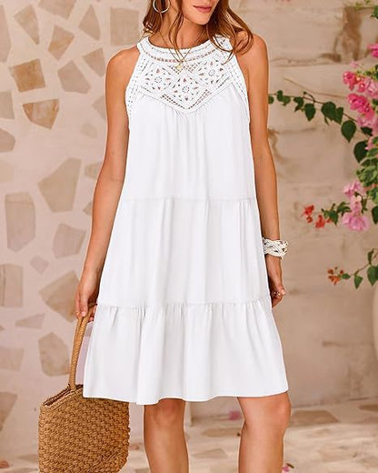 Lace Crochet Sleeveless A Line Mini Dress Casual Summer
