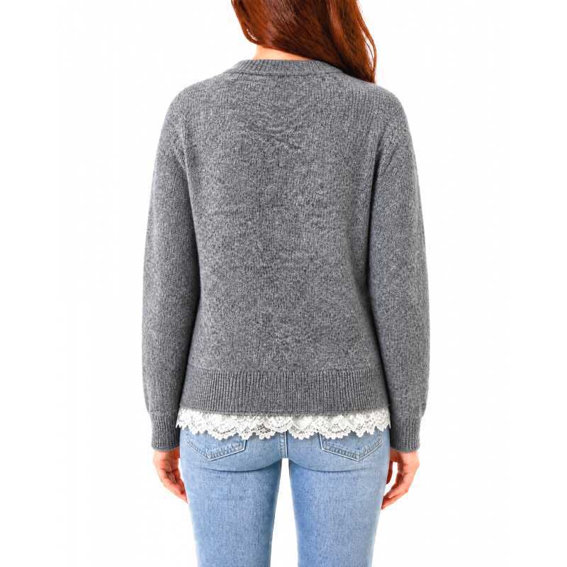 Women's Lace Bow Pearl Button Cropped Knit Cardigan