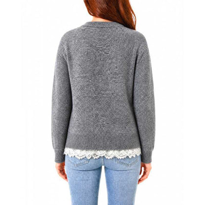 Women's Lace Bow Pearl Button Cropped Knit Cardigan