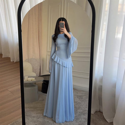 Elegant Bell Sleeve Ruffle Bodycon Maxi Dress