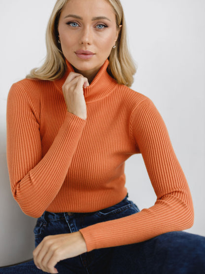 Women's Ribbed Turtleneck Knit Sweater Top