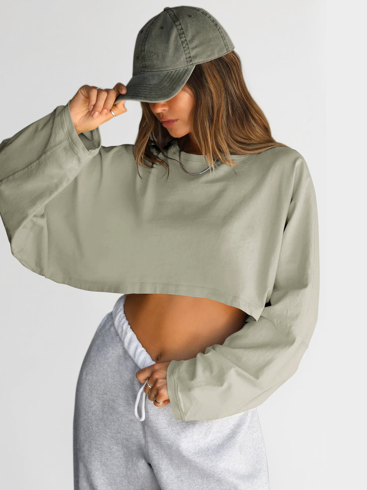 Women's Cropped Sweatshirt Crew Neck Long Sleeve Top