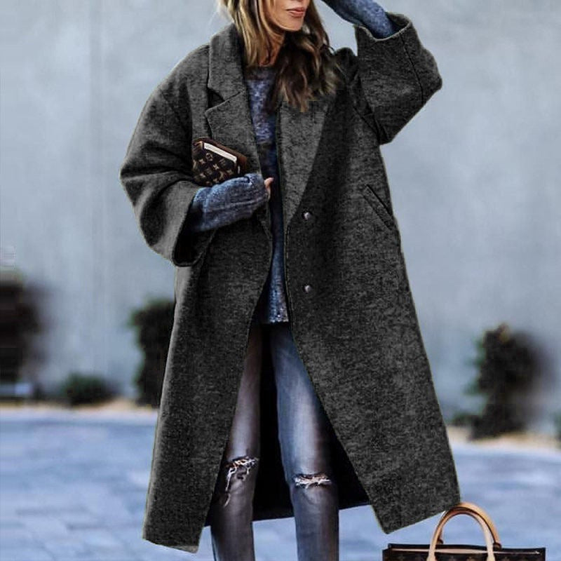 Womens Oversized Lapel Long Coat Double Breasted Winter